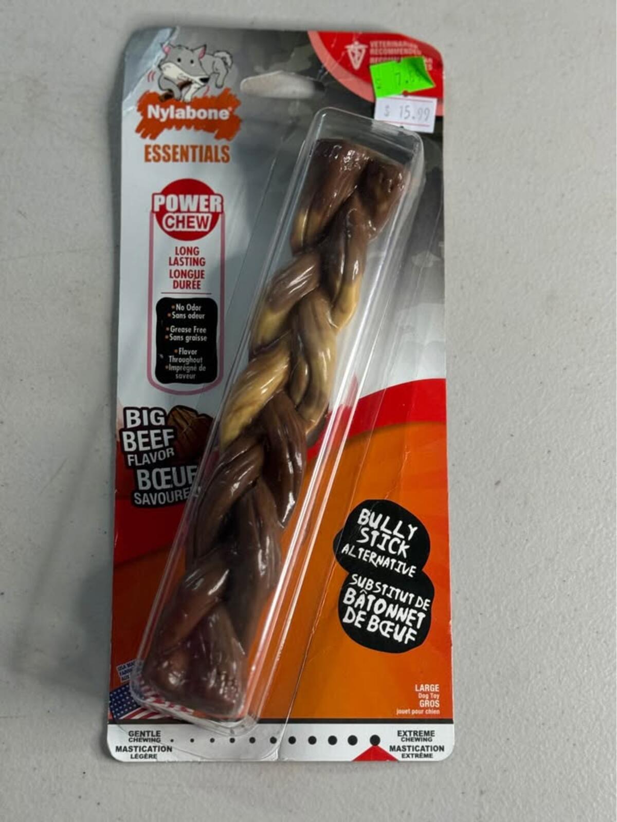 Nylabone Essentials Power Chew Big Beef Large Dog Bully Stick Alternative