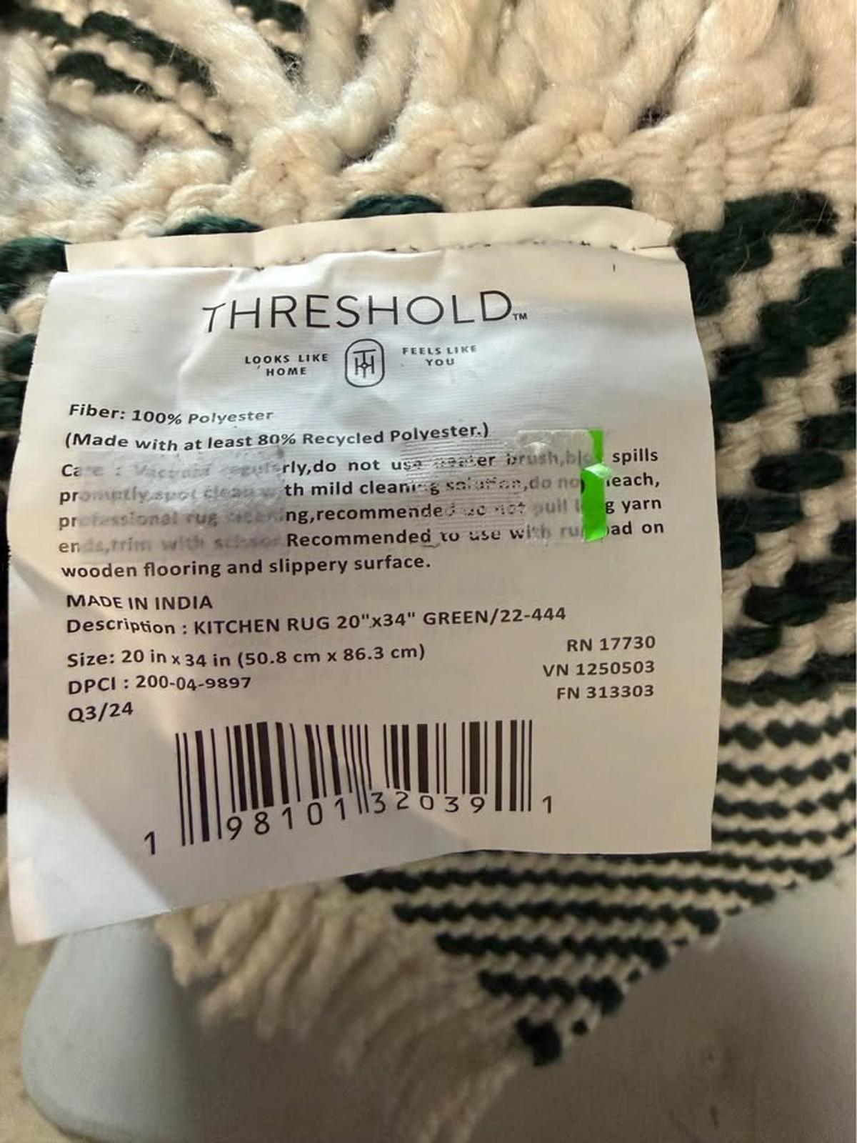 Threshold Forest Green and White Striped Kitchen Rug 20x34