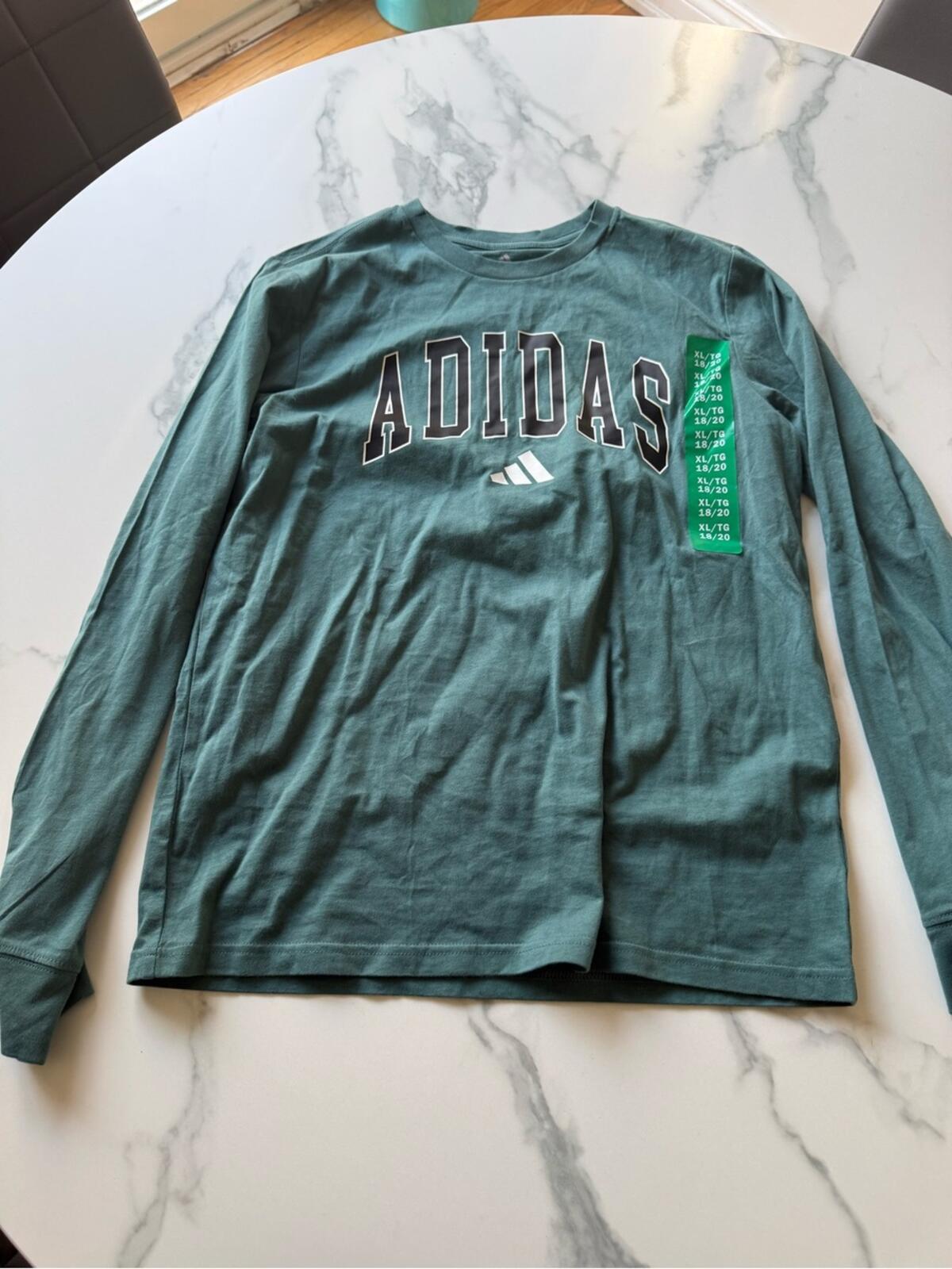 adidas Men's Teal Green Long-Sleeve Logo Tee