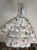 Kids white hooded puffer jacket deer mushroom print size 120