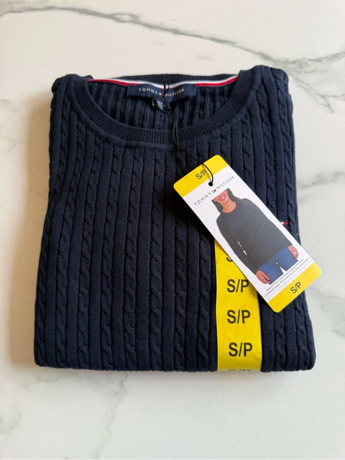 Tommy Hilfiger womens Navy Cable-Knit Crewneck Sweater
