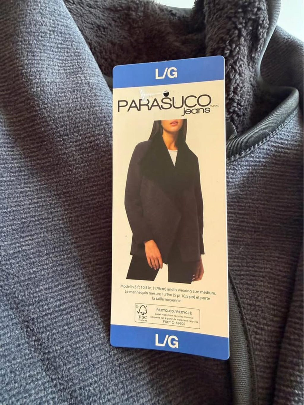 New Parasuco Jeans L/G Dark Grey Sherpa Lined Cardigan