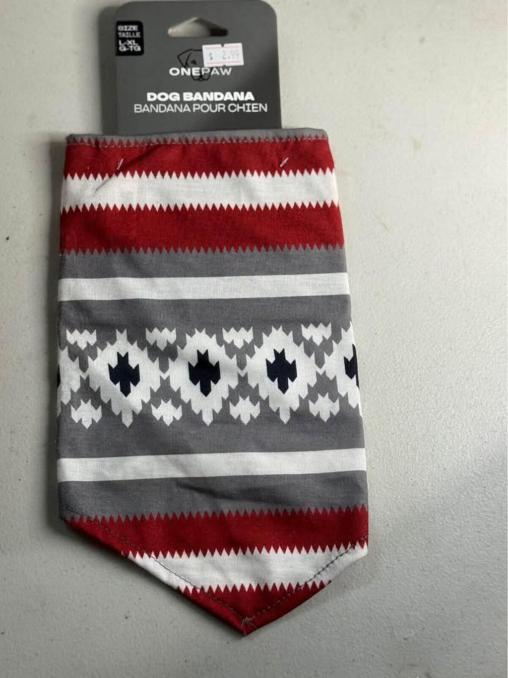 ONEPAW Dog Bandana L/XL Red White Gray Pattern