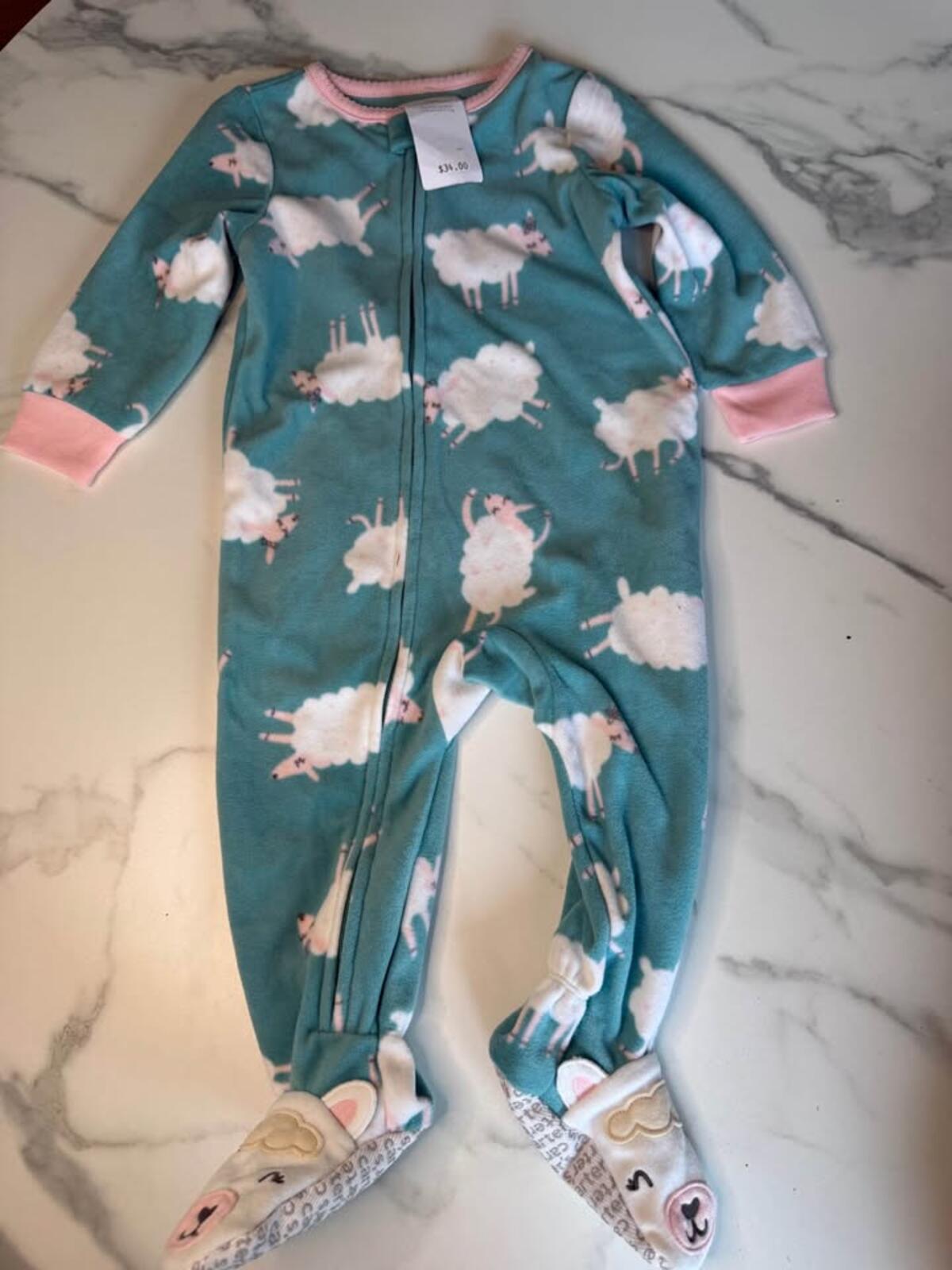 Carter's Baby Sleeper 12m Teal Sheep Fleece Pajamas