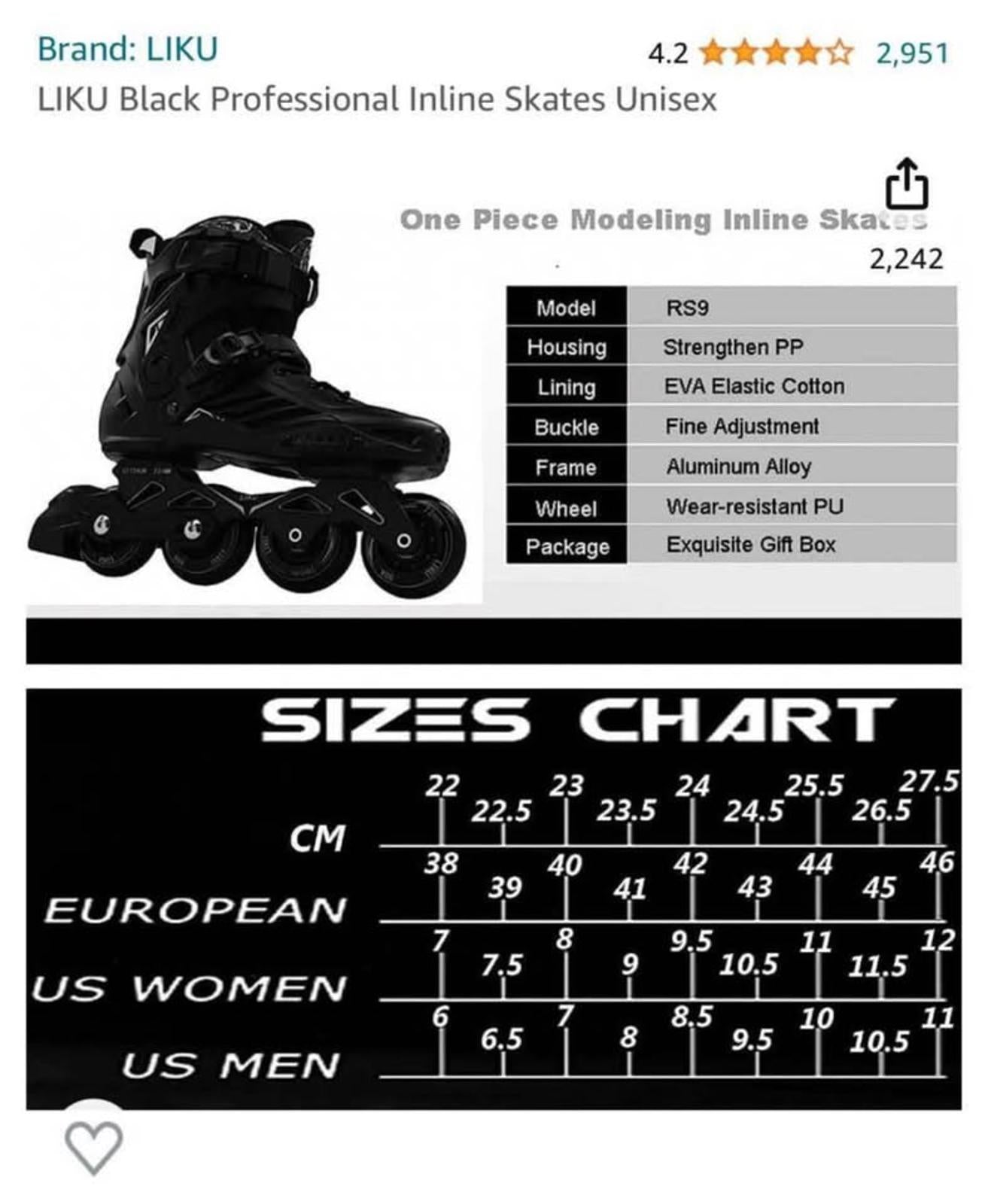 New LIKU Black Inline Skates w/ Accessories