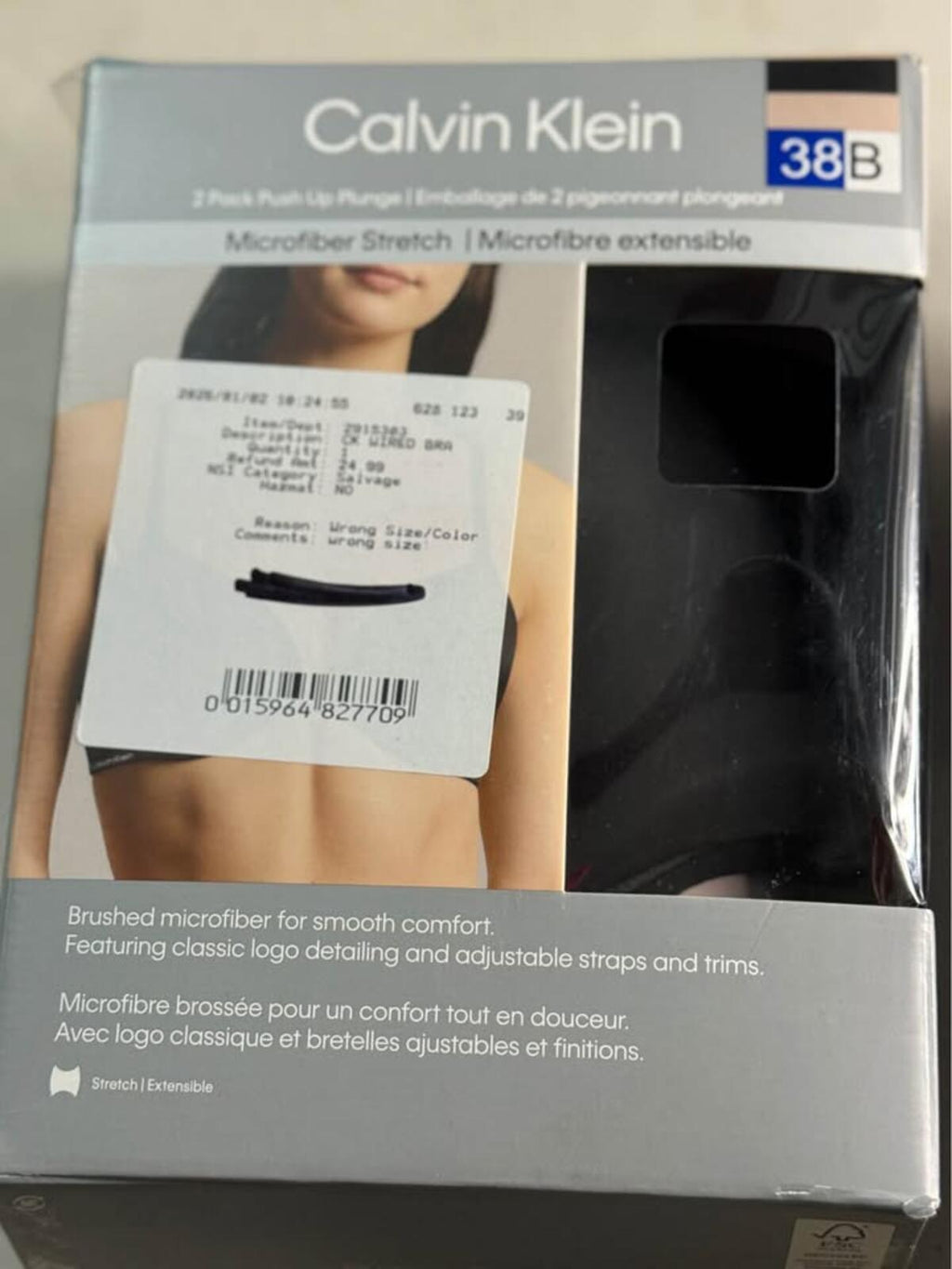 Calvin Klein 2 Pack Push Up Plunge Microfiber Stretch Bra 38B
