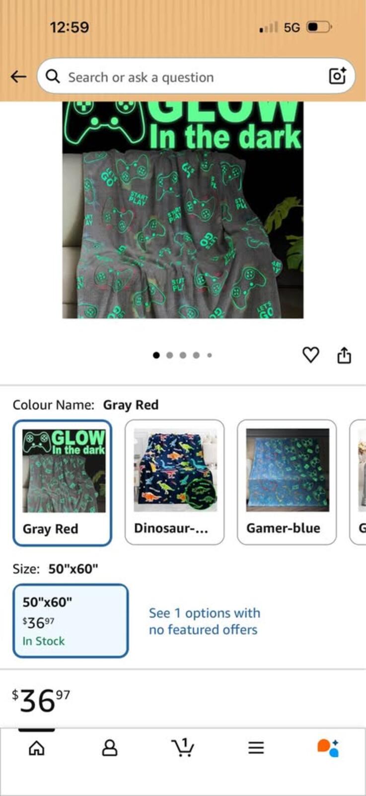 Jekeno Glow in Dark Gaming Controller Blanket 50x60 Grey