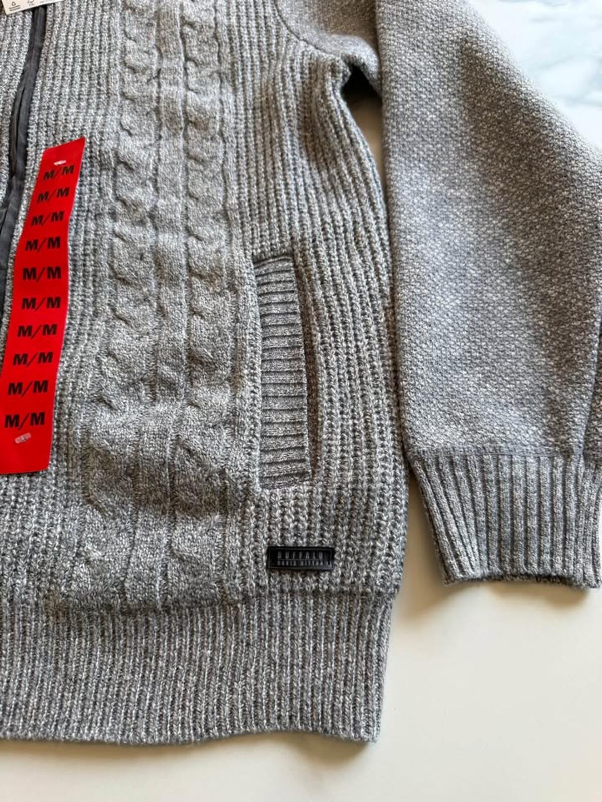 Buffalo David Bitton Men's Grey Full-Zip Cable Knit Sweater M/M