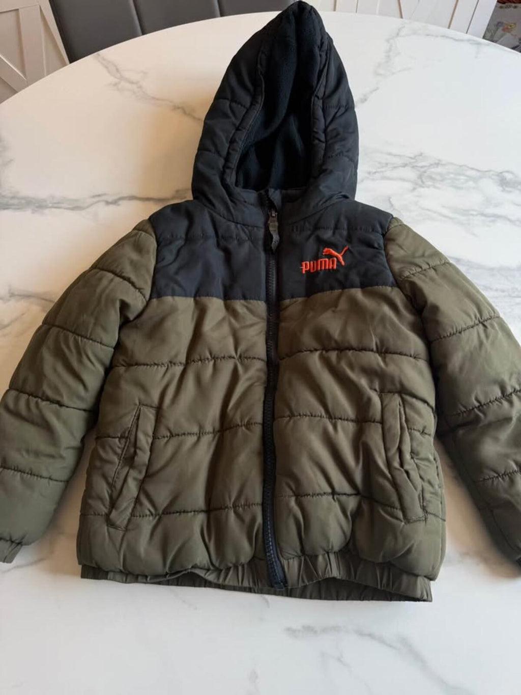 PUMA kids puffer jacket black olive green