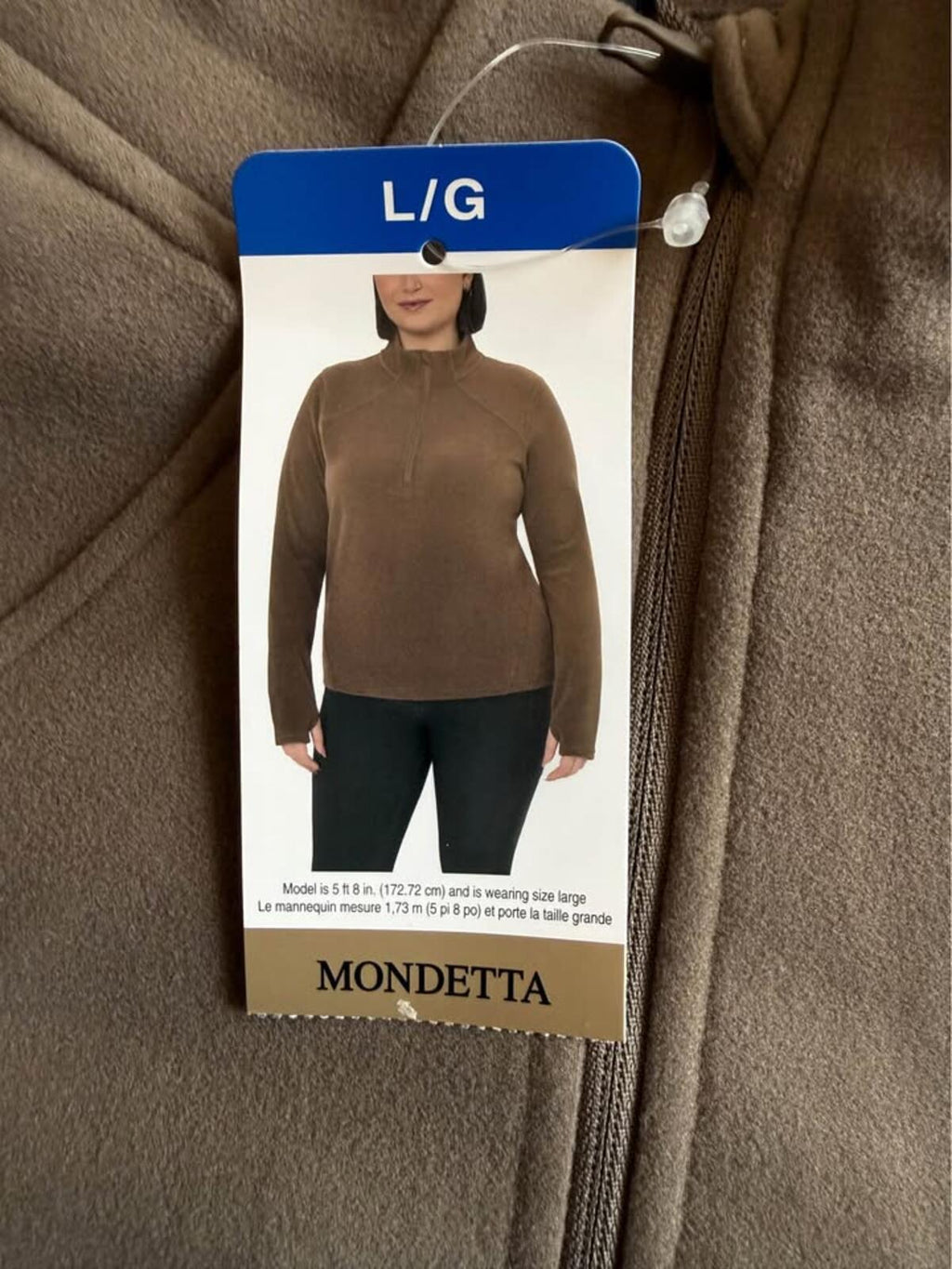 Mondetta Brown Fleece Quarter-Zip Top L/G New