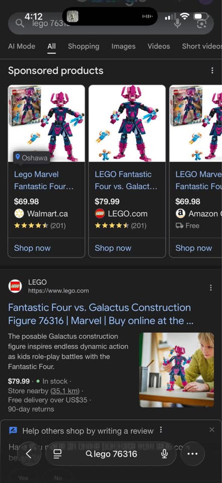 LEGO Marvel Fantastic Four Galactus Set 76316