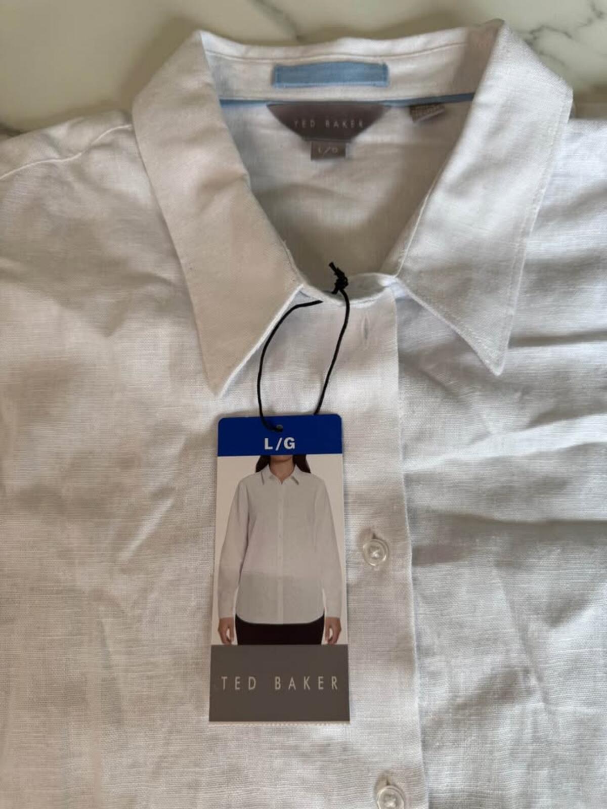 Ted Baker White Long Sleeve Button-Up Shirt Large New with Tags