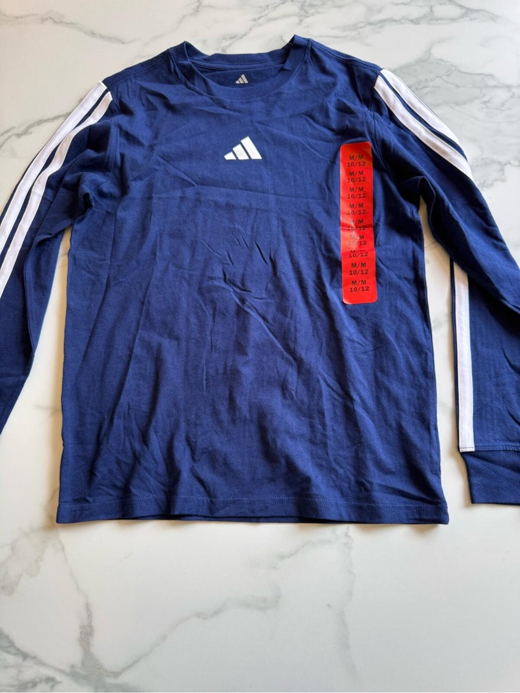 adidas Navy Long-Sleeve Tee with White Stripes