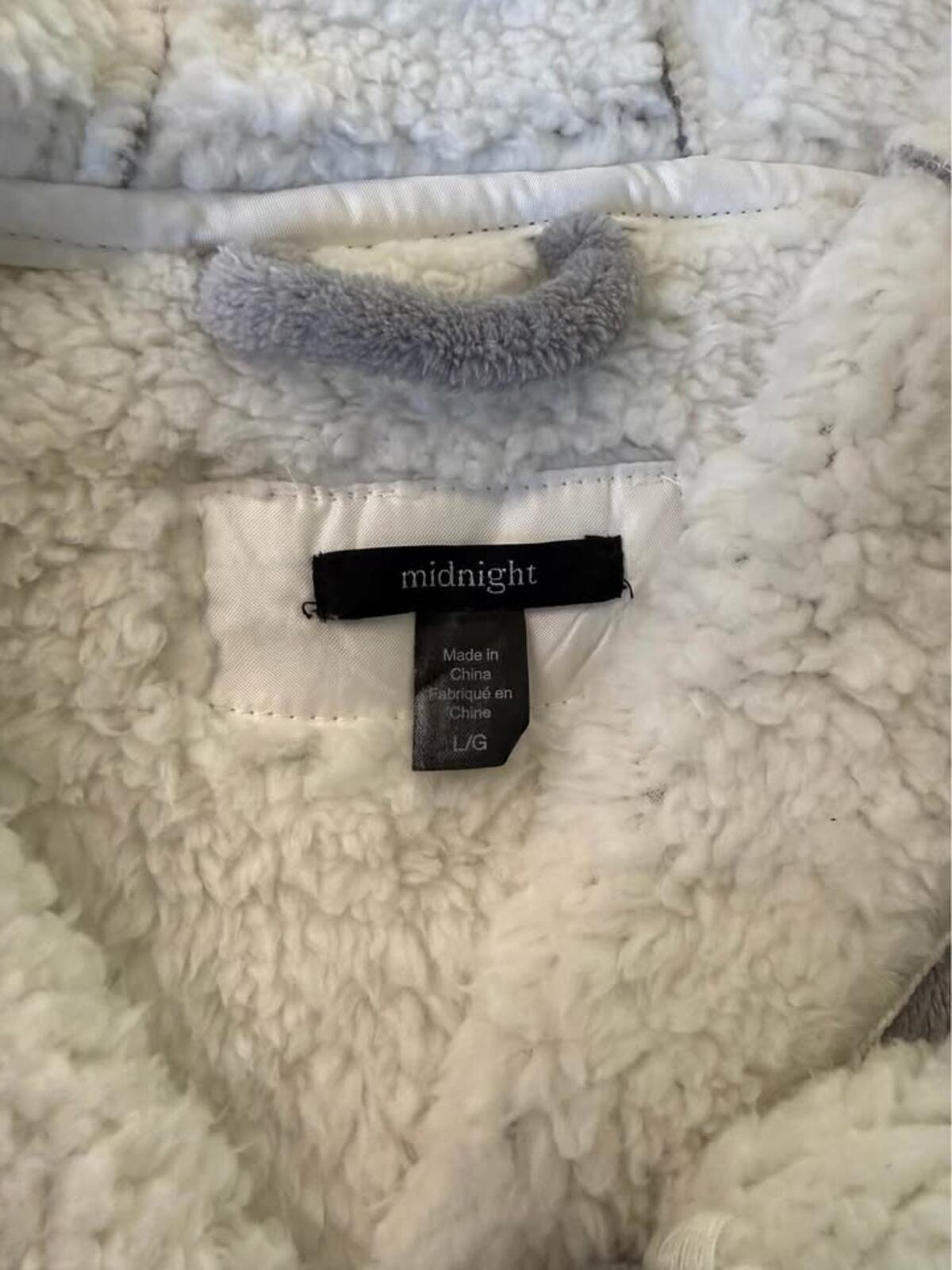 Midnight Gray Plush Sherpa Hooded Robe L/G