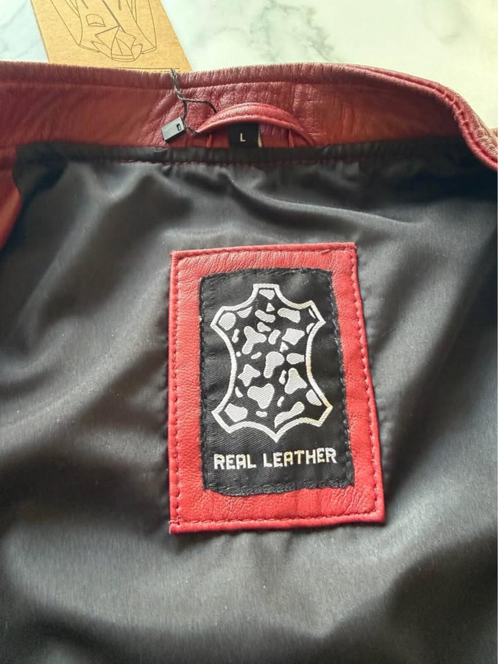 Real Leather Jacket Burgundy Size L