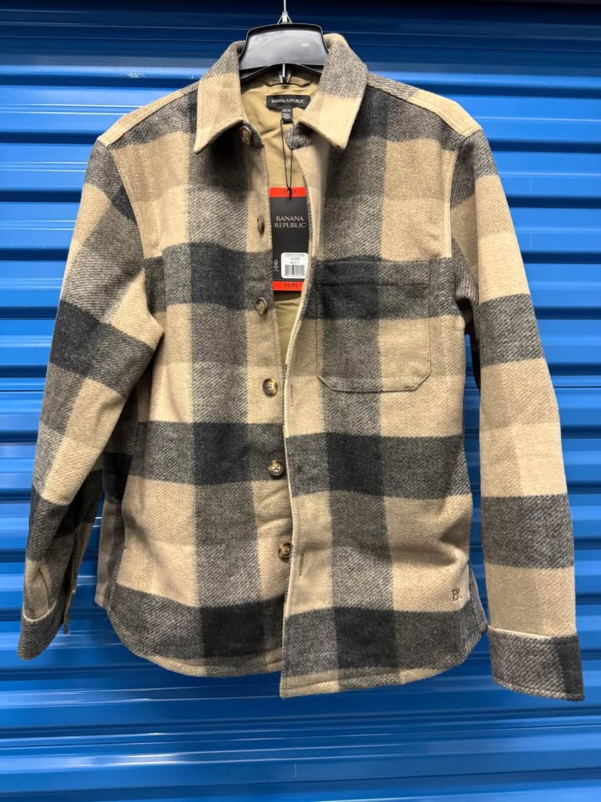 Banana Republic Heritage Plaid Shirt Jacket M/M Beige Gray