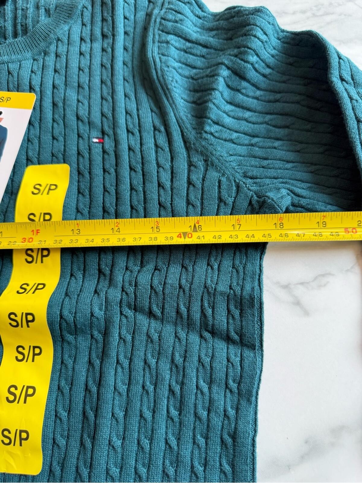 Tommy Hilfiger Teal Cable Knit Crewneck Sweater