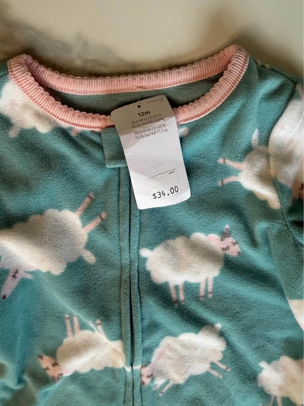 Carter's Baby Sleeper 12m Teal Sheep Fleece Pajamas