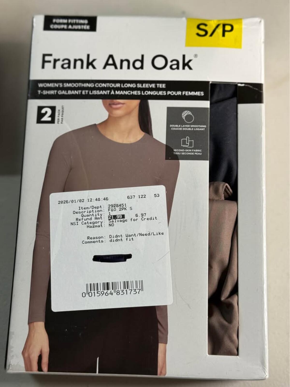Frank And Oak Women's Smoothing Contour Long Sleeve Tee 2-Pack S/P Multi