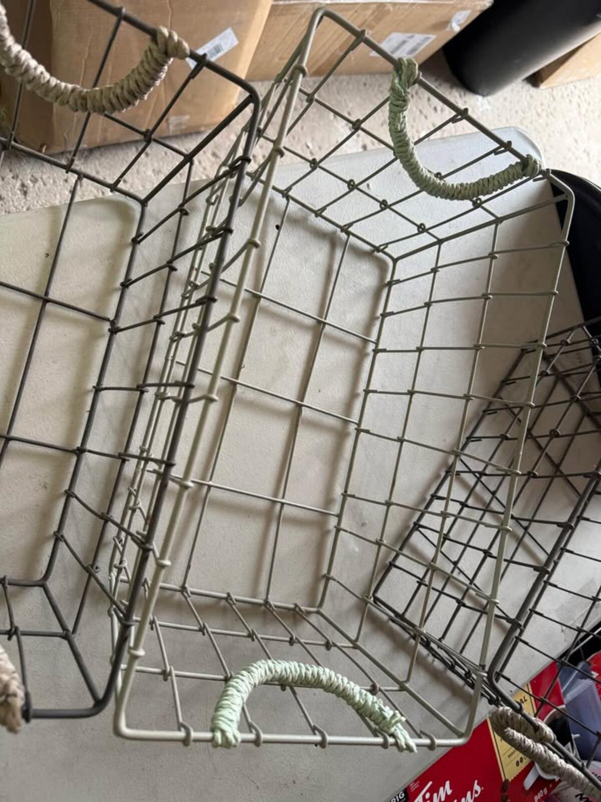 Set of 3 Wire Storage Baskets with Rope Handles