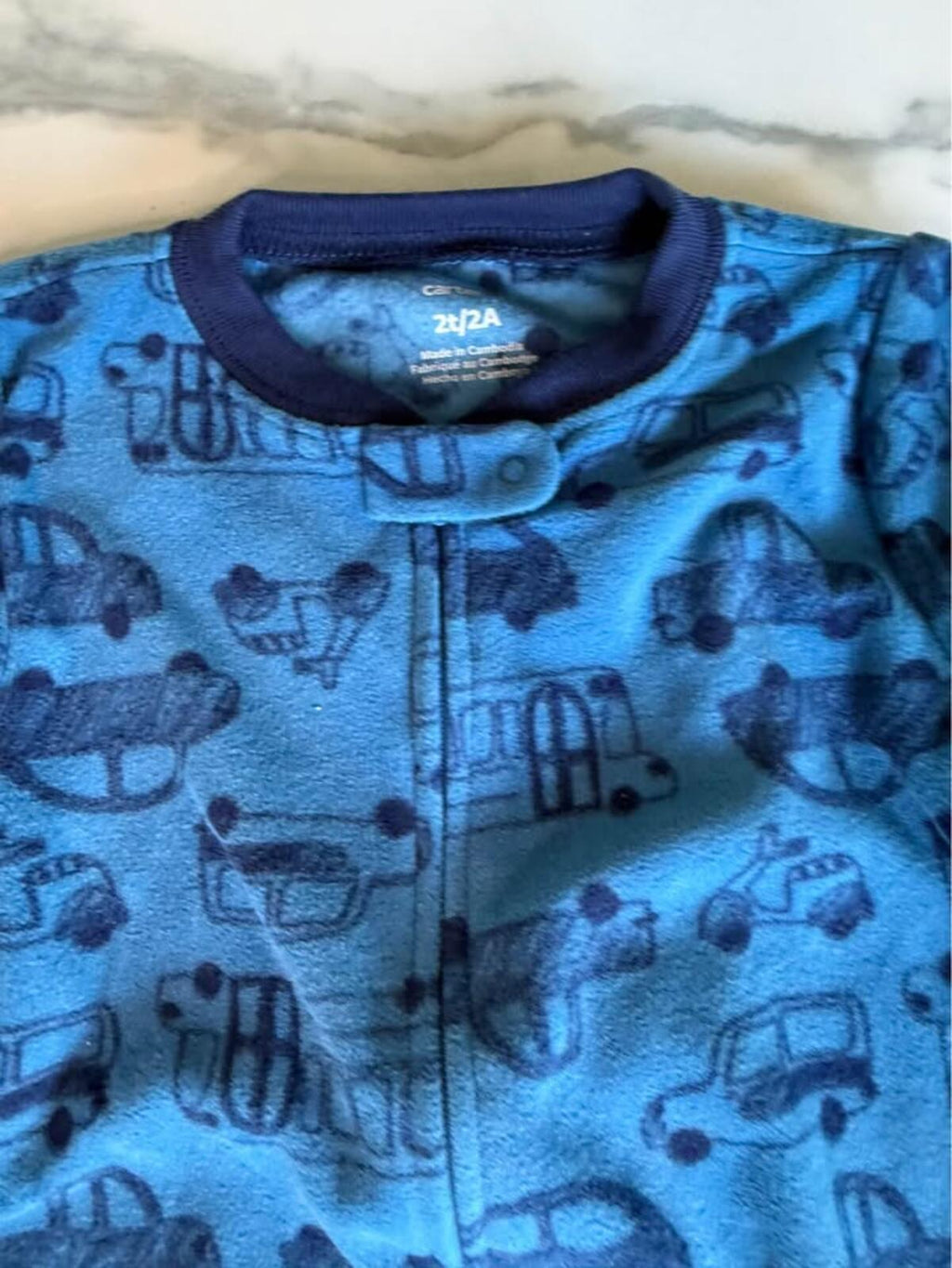 Carter's blue fleece footed pajama 2T car print