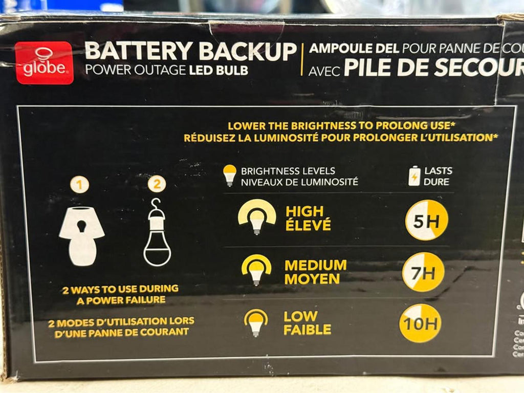 Globe Battery Backup Power Outage LED Bulbs - 6 Pack + 2 Sockets