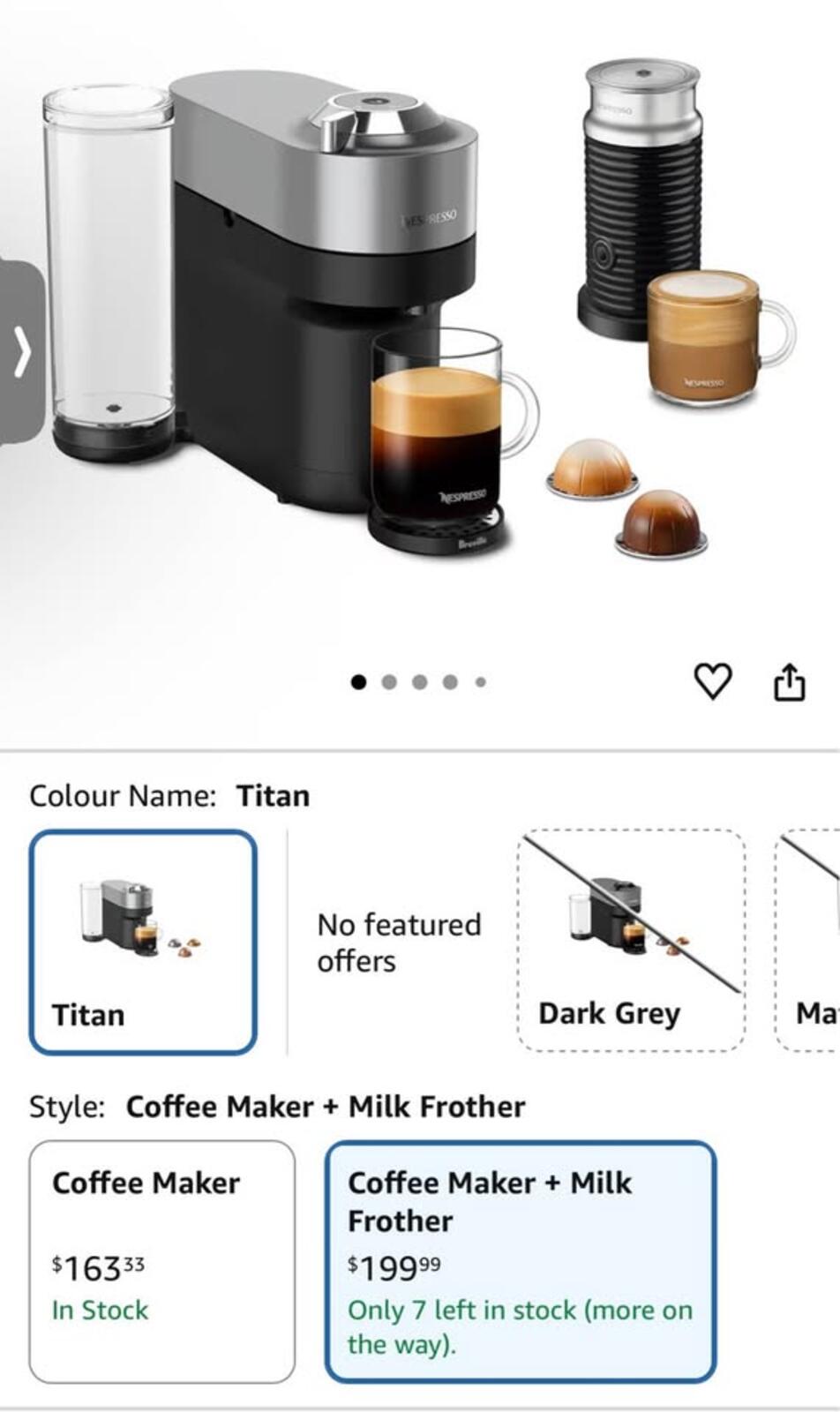 Nespresso Vertuo Pop+ Coffee Maker & Milk Frother Titan