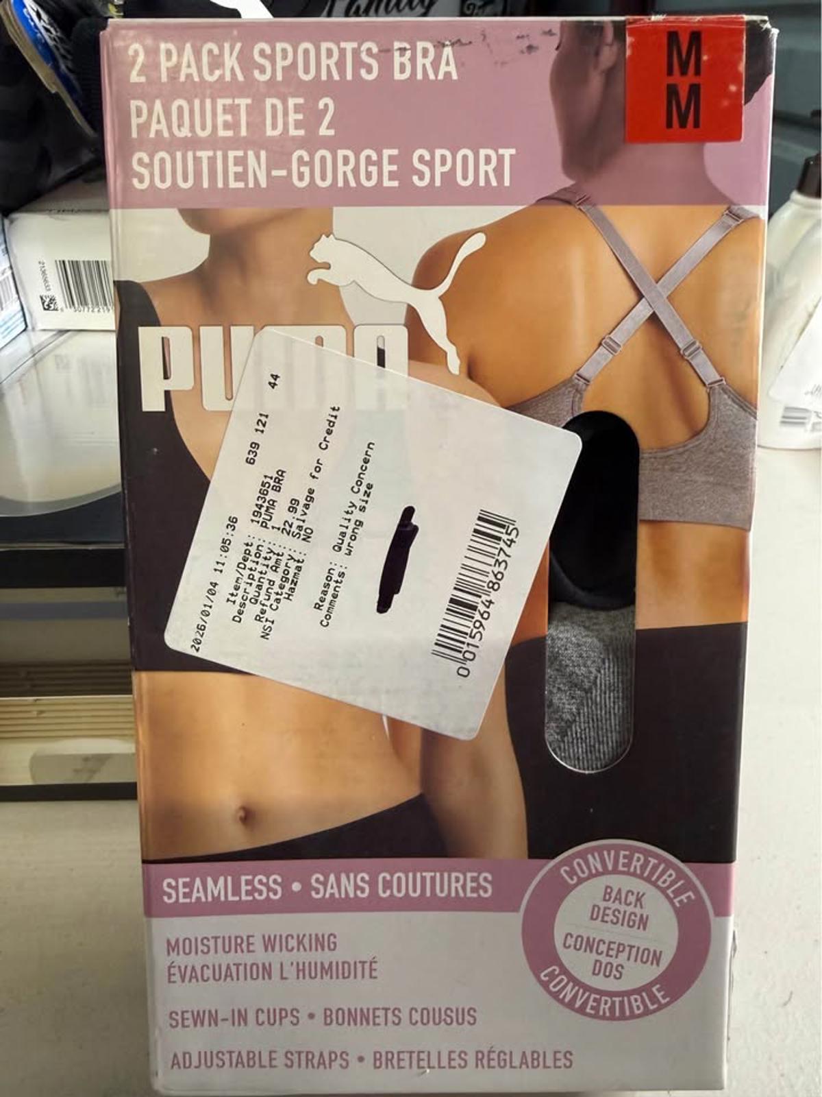 PUMA Seamless Sports Bra 2 Pack Medium M Convertible Back