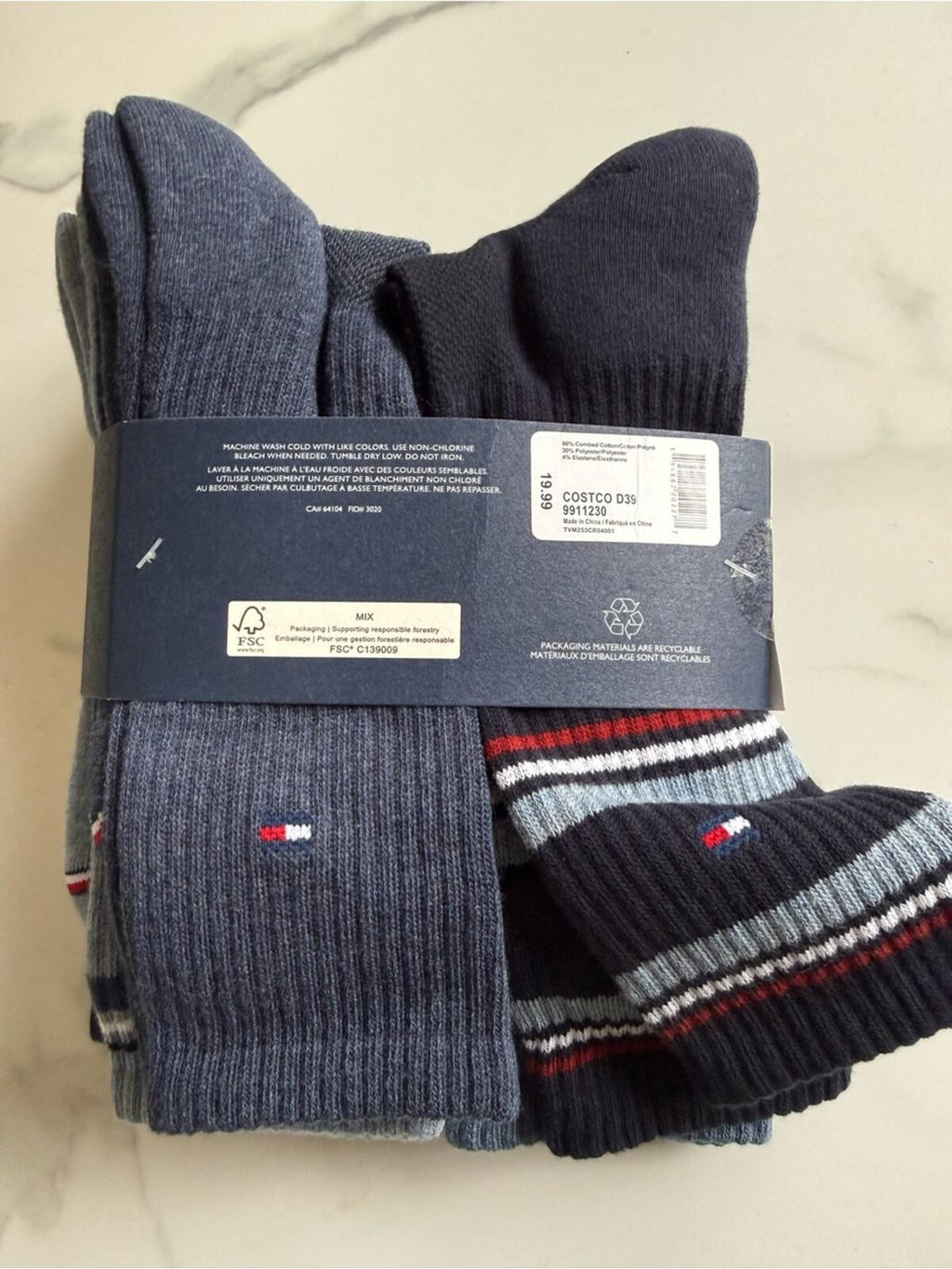 Tommy Hilfiger Navy, Heather Gray & Light Blue Cushion Crew Socks 6 Pack