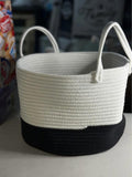 White Black Rope Storage Basket w/ Handles 11x14in