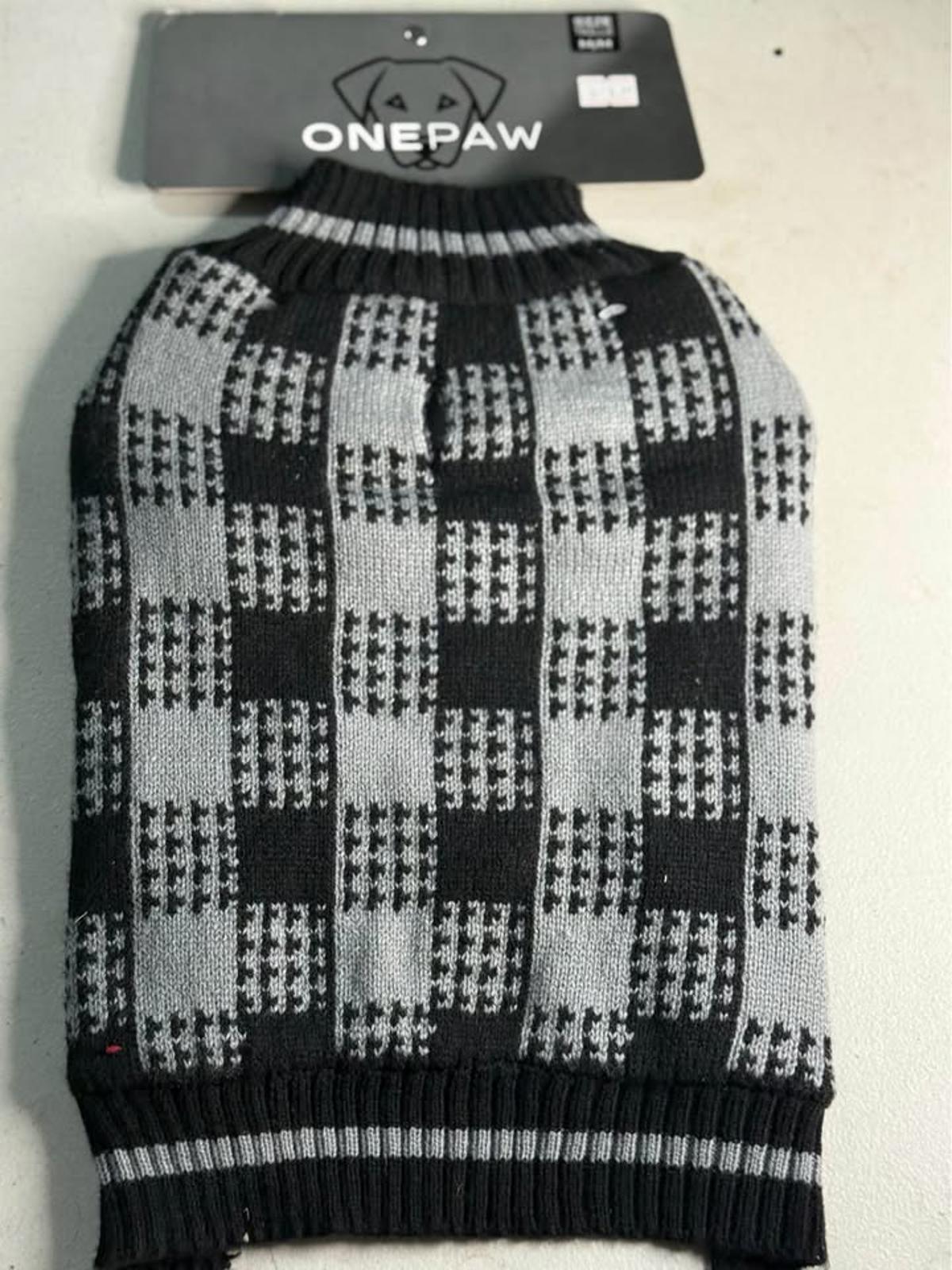 ONEPAW New Black Gray Checkered Dog Sweater with Tags