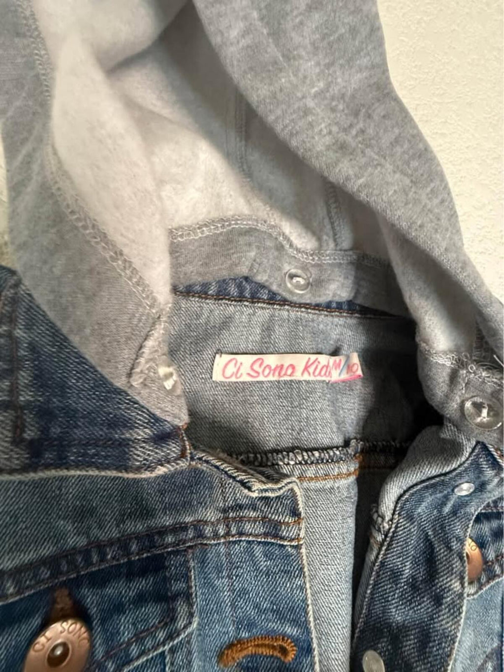 Ci Sono Kids Denim Jacket Hoodie Sleeves Grey Hood Size kids M/10