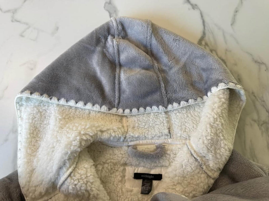 Midnight Gray Plush Sherpa Hooded Robe L/G