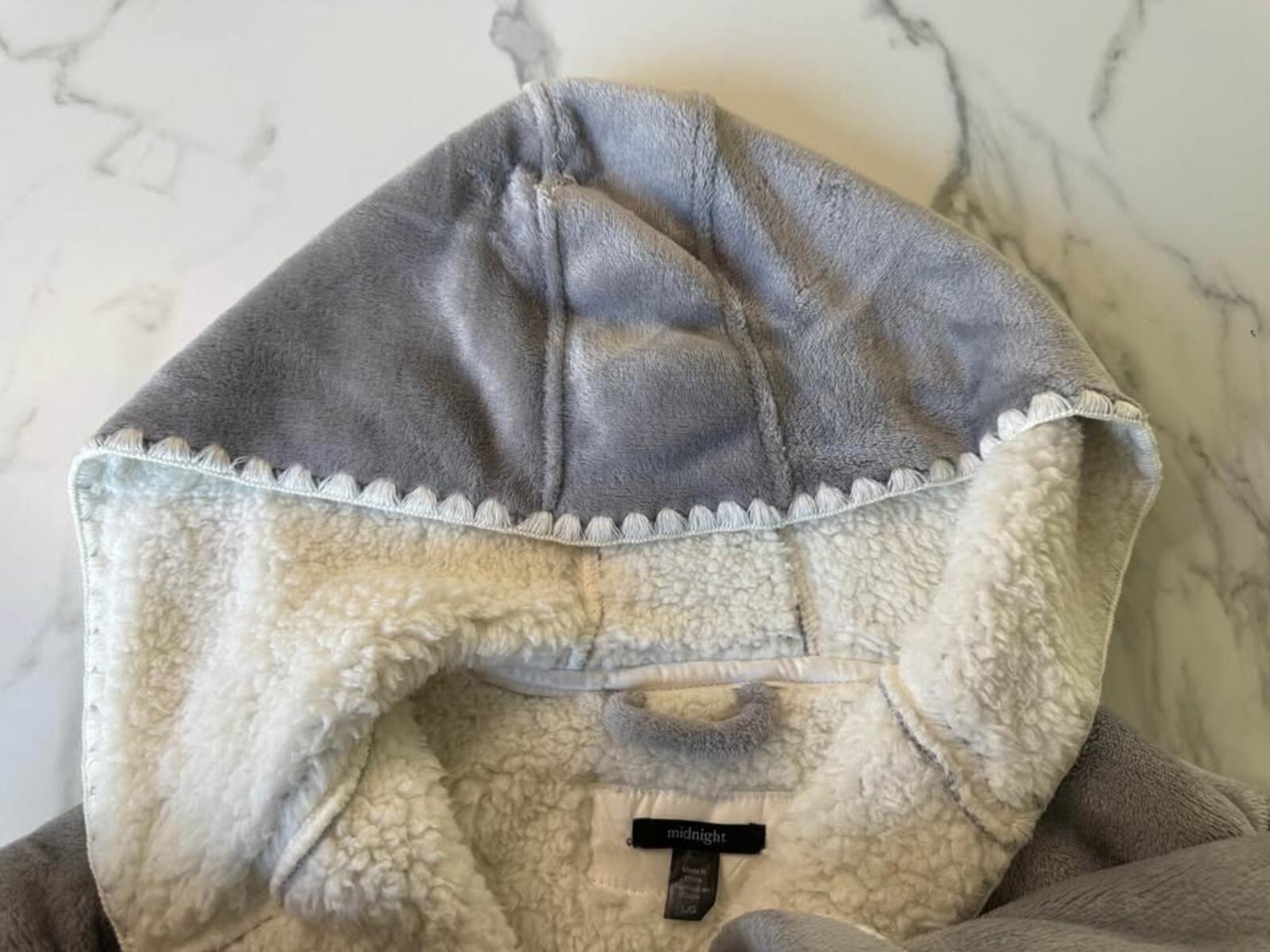 Midnight Gray Plush Sherpa Hooded Robe L/G