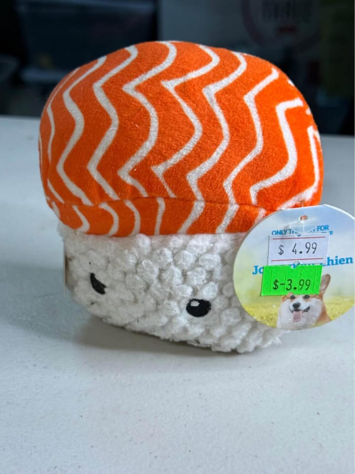 New salmon sushi dog toy