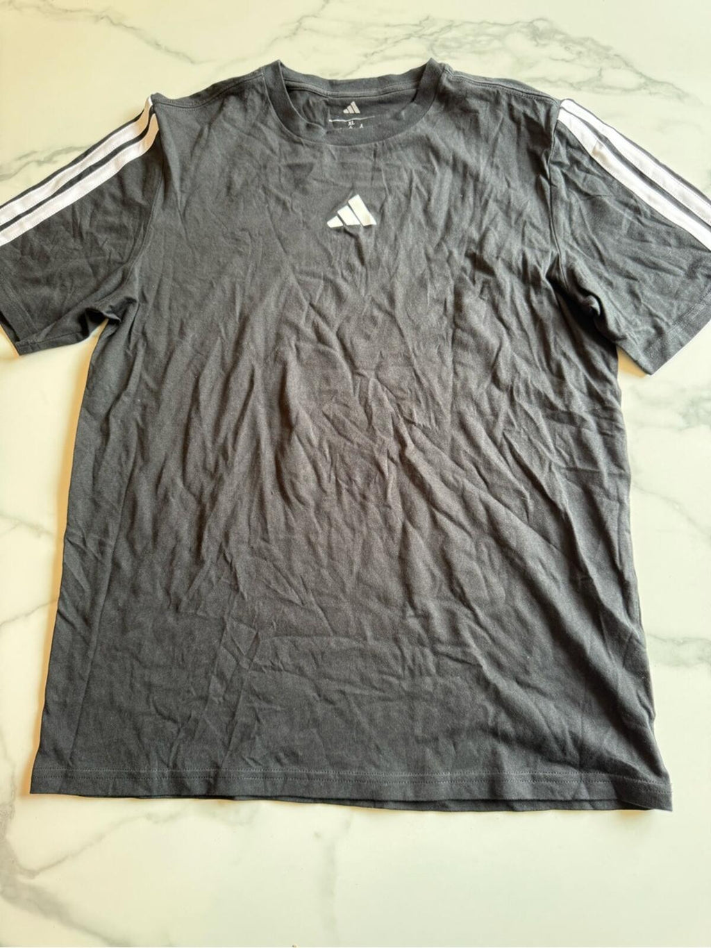 adidas Black Short-Sleeve Tee with White Shoulder Stripes