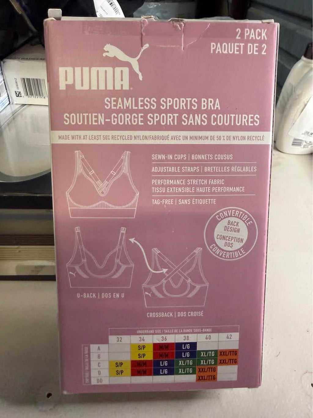 PUMA Seamless Sports Bra 2 Pack Medium M Convertible Back