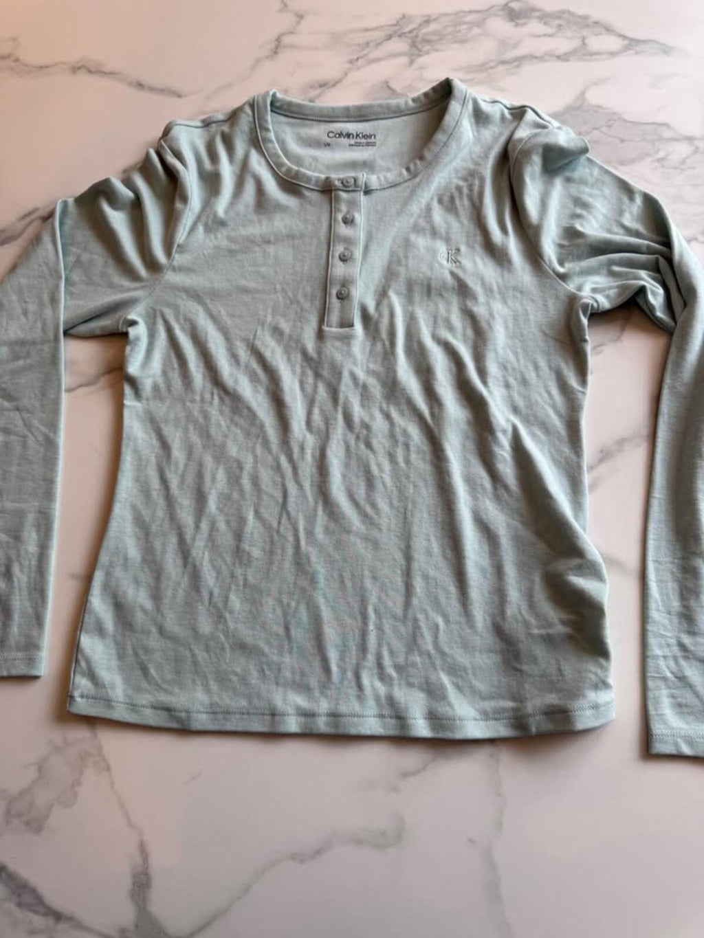 Calvin Klein Light Blue Long Sleeve Henley Shirt Large