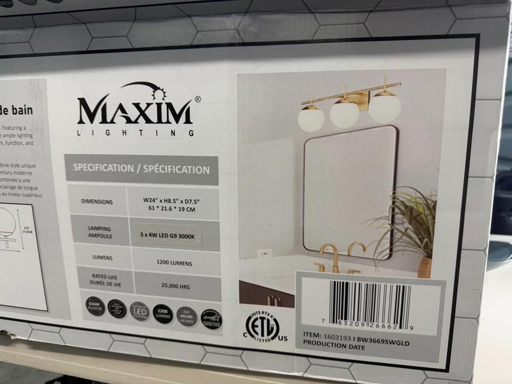 Maxim Lighting Lolli 3-Light Vanity Light Gold Mid-Century Modern New