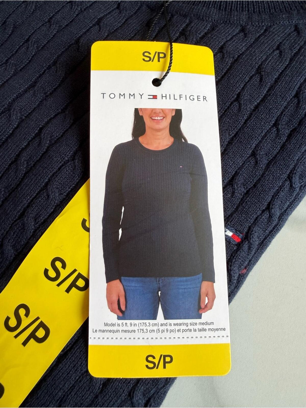 Tommy Hilfiger womens Navy Cable-Knit Crewneck Sweater