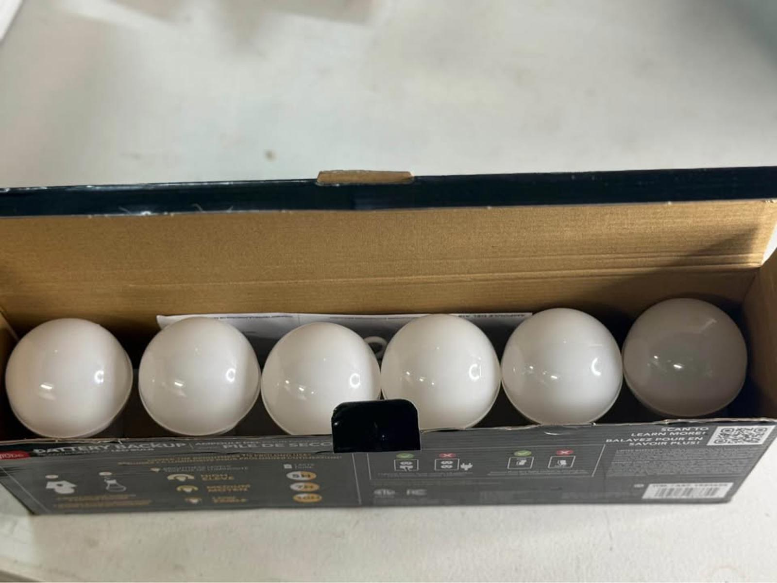 Globe Battery Backup Power Outage LED Bulbs - 6 Pack + 2 Sockets