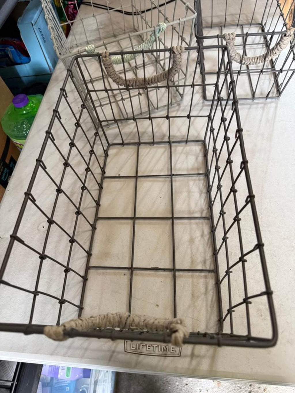 Set of 3 Wire Storage Baskets with Rope Handles