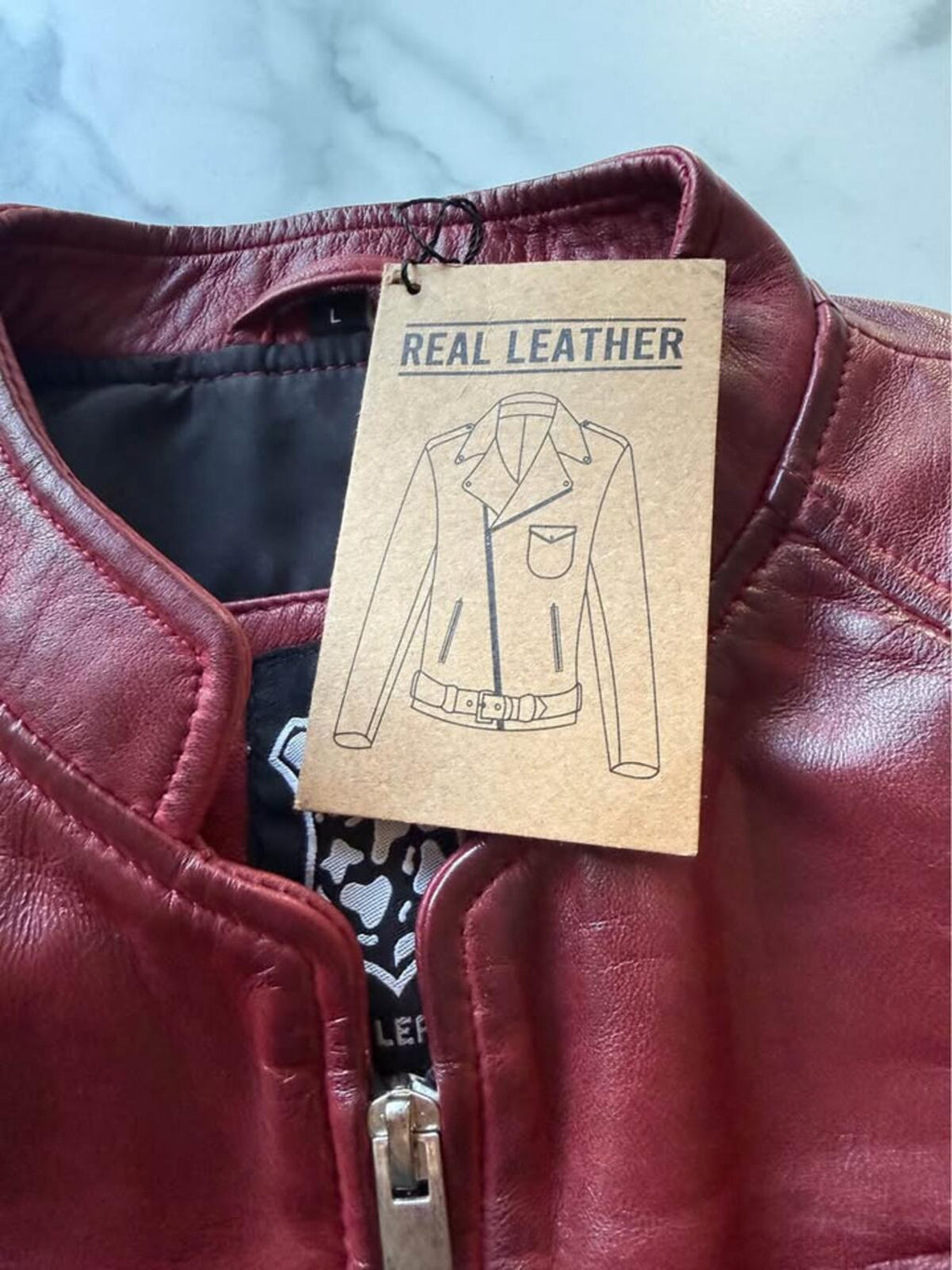 Real Leather Jacket Burgundy Size L
